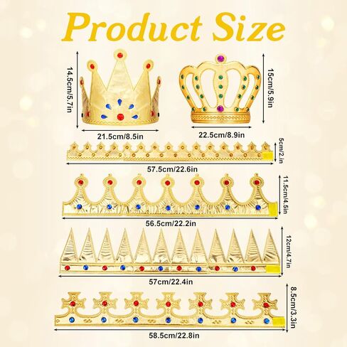 6 Pcs King Crowns for Men, Golden King Crown & Queen Tiara Set, Party Plastic Crown, Birthday Party Ball Headwear and Clothing Accessories in Kuwait