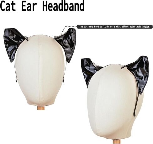 Black Cat Costume Accessories Set, Faux Eye Mask, Choker with Bell, Ear Headband, Tail, Halloween Cosplay Party Dress Up Kit in Kuwait