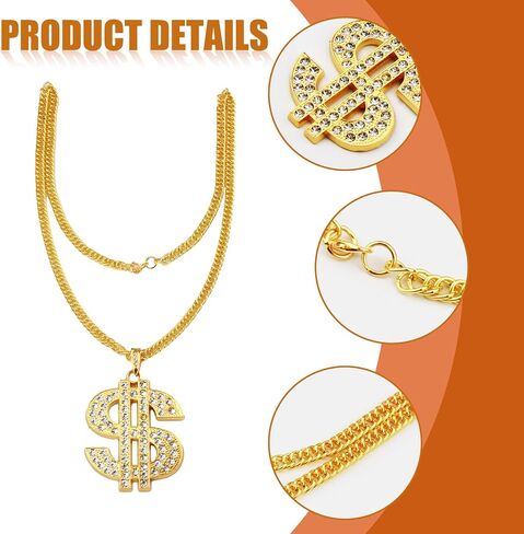 90s Accessories Outfit for Women/Men 80s Hip Hop Costume Kit Old School Rapper DJ Hat Sunglasses Dollar Sign Ring Gold Rope Chain Necklace Jewelry Set for Fancy Dress Cosplay Party Decorations in Kuwait