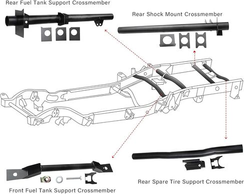 4PCS Front and Rear Fuel Tank Support Crossmember, Rear Upper Shock Mount Crossmember, Rear Spare Tire Support Crossmember Kit for 1999-2006 Chevy Silverado GMC Sierra 1500 2500 in Kuwait