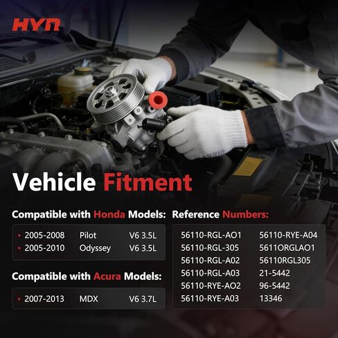 مضخة توجيه كهربائية HYR مع بكرة متوافقة مع Honda Odyssey 2005-2010، Pilot 2005-2008 & Acura MDX 2007-2013، V6 3.5L 3.7L، استبدال # 21-5442 56110RGL305، 56110RGLA01 in Kuwait