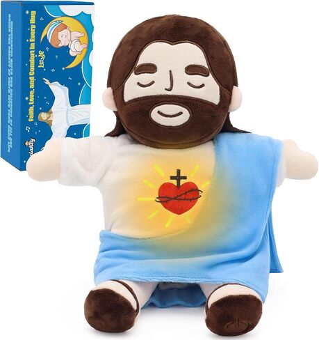 Officially Jesus Plush Breathing Soothing Jesus Stuffed Animal Heart of Jesus Toy Savior Doll for Church Sunday School Religious Easter Gift for Kids (Red) in Kuwait