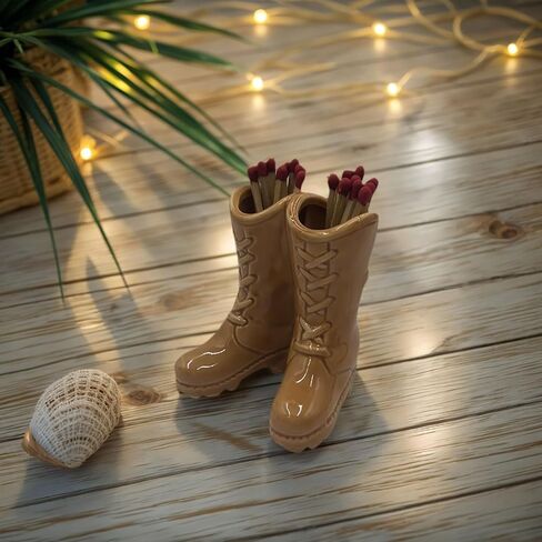 Cowboy Boot Match Holder, Match Holder with Striker, Decorative Matches Holder, Matches Box for Kitchen Bathroom Candle Parlor Modern Home Decor (Brown) in Saudi Arabia
