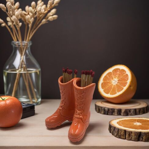 Cowboy Boot Match Holder, Match Holder with Striker, Decorative Matches Holder, Matches Box for Kitchen Bathroom Candle Parlor Modern Home Decor (Brown) in Saudi Arabia