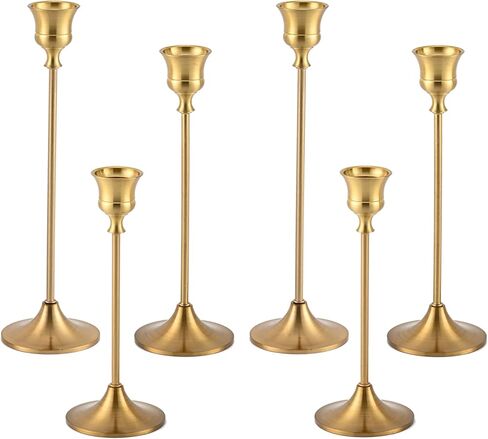 Candlestick Holders, 6Pcs Metal Taper Candle Holders, Heavy Brass Gold Candle Stick Holders Set for Table Centerpiece Mantel Party Wedding Christmas Home Decor in Kuwait