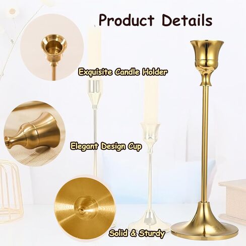 Candlestick Holders, 6Pcs Metal Taper Candle Holders, Heavy Brass Gold Candle Stick Holders Set for Table Centerpiece Mantel Party Wedding Christmas Home Decor in Kuwait
