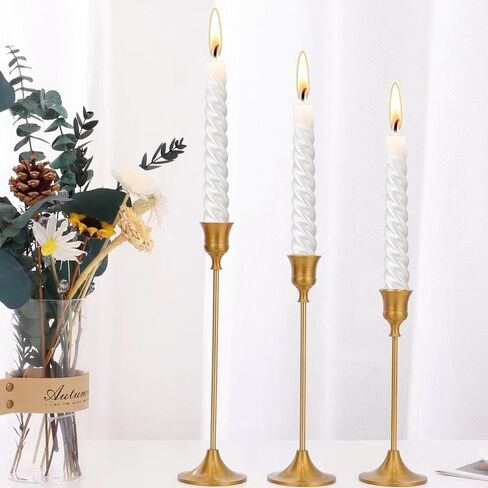 Candlestick Holders, 6Pcs Metal Taper Candle Holders, Heavy Brass Gold Candle Stick Holders Set for Table Centerpiece Mantel Party Wedding Christmas Home Decor in Kuwait