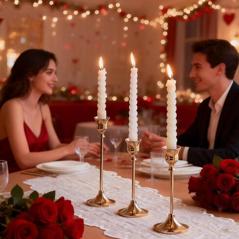 Candlestick Holders, 6Pcs Metal Taper Candle Holders, Heavy Brass Gold Candle Stick Holders Set for Table Centerpiece Mantel Party Wedding Christmas Home Decor in Kuwait