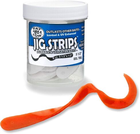 Fat Cow Fishing Jig Strips EEL Tail 5 1/2" x 1/2" - 40X Stronger Than Soft Baits - 8 Baits in Saudi Arabia
