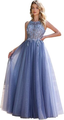 فساتين حفلة موسيقية نسائية من التول برقبة على شكل V 2024، فستان رسمي طويل من الدانتيل اللامع in Kuwait