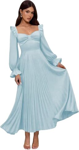 فساتين وصيفة العروس من الساتان بأكمام طويلة على شكل حرف a مطوي لحفلات السهرة الرسمية فستان زفاف ضيف للنساء in Kuwait