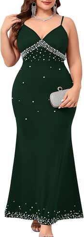 بالإضافة إلى حجم سباركلي السباغيتي حزام حورية البحر فستان ماكسي مثير اللؤلؤ مطرز مساء رسمي رداء حفلات الزفاف ضيف in Kuwait