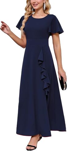 Women’s A-Line Ruffle Maxi Wedding Guest Dresses Short Sleeve Formal Evening Gowns in Saudi Arabia