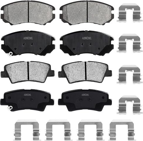 مجموعة وسادات فرامل قرصية سيراميك ممتازة أمامية وخلفية تناسب كيا سول 2.4 لتر 2010-2013، لسيارة هيونداي سوناتا 2008-2010، لسيارة هيونداي إلنترا 2010، 8 قطع (مع الأجهزة) in Kuwait