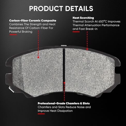 مجموعة وسادات فرامل قرصية سيراميك ممتازة أمامية وخلفية تناسب كيا سول 2.4 لتر 2010-2013، لسيارة هيونداي سوناتا 2008-2010، لسيارة هيونداي إلنترا 2010، 8 قطع (مع الأجهزة) in Kuwait