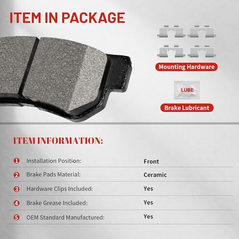 Ceramic Front Brake Pads with Hardware Fit for Dodge Ram 2500 3500 1994-1999, Chevrolet Express 2500 3500 1996-2002, K3500 C3500 1990-2000, GMC Savana 2500 3500 1996-2002, C3500 K3500 1990-2000 in Kuwait