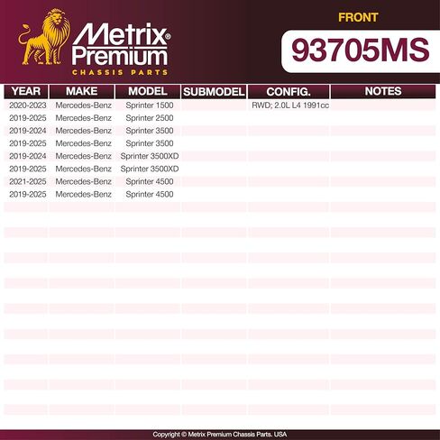 أجزاء الهيكل الفاخرة من Metrix - مجموعة وسادات فرامل قرصية أمامية شبه معدنية شديدة التحمل D2236 تناسب 2020-2023 Mercedes-Benz Sprinter 1500، 19-25 Sprinter 2500، 3500، 19-25 Sprinter 3500XD، 21-25 Sprinter 4500 in Saudi Arabia