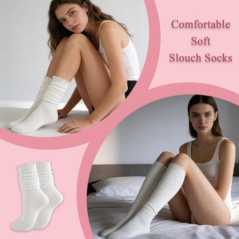 6 Pairs Ruffle Scrunch Boot Socks Womens Slouch Soft Warm Knit Legging Socks for Women Ruffle Boot Sock in Kuwait