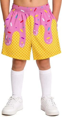 Boys Ice Cream Shorts Mesh Baseball Drip Shorts Active Sports Casual Track Short for 4-12 Years in Kuwait