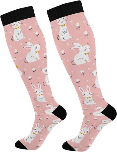 Kigai Knee High Socks Easter Bunny Egg Compression Sock 1 Pair Casual Athletic Tube Socks for Soccer Women Men Medical Nurse Warm Stockings, 20-30mmHg in Saudi Arabia