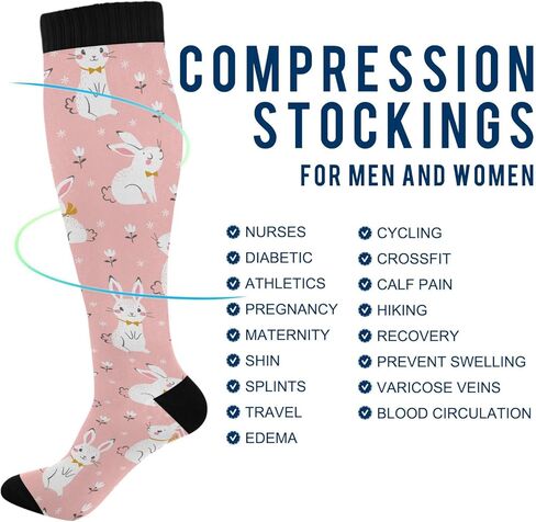 Kigai Knee High Socks Easter Bunny Egg Compression Sock 1 Pair Casual Athletic Tube Socks for Soccer Women Men Medical Nurse Warm Stockings, 20-30mmHg in Saudi Arabia