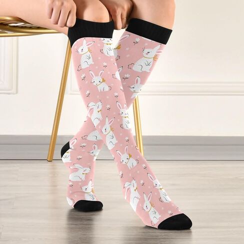 Kigai Knee High Socks Easter Bunny Egg Compression Sock 1 Pair Casual Athletic Tube Socks for Soccer Women Men Medical Nurse Warm Stockings, 20-30mmHg in Saudi Arabia