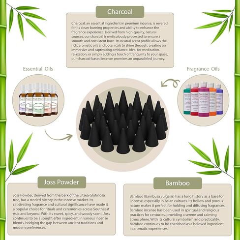 Vanilla Bean Charcoal Incense Cones 1" TOPFLOW - 50 Pack - Natural Scented Cones Handmade Hand Dipped in Saudi Arabia