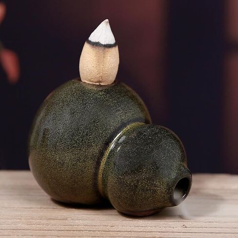Ceramic Backflow Incense Burner, Gourd-Shaped Waterfall Smoke Holder, Handmade Classical Zen Incense Holder for Meditation, Home Decor & Tea Room in Kuwait