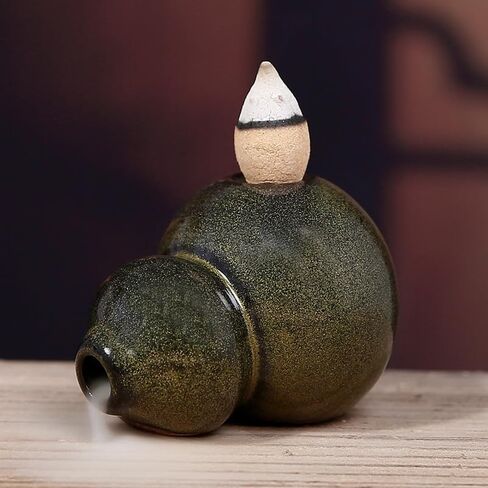 Ceramic Backflow Incense Burner, Gourd-Shaped Waterfall Smoke Holder, Handmade Classical Zen Incense Holder for Meditation, Home Decor & Tea Room in Kuwait