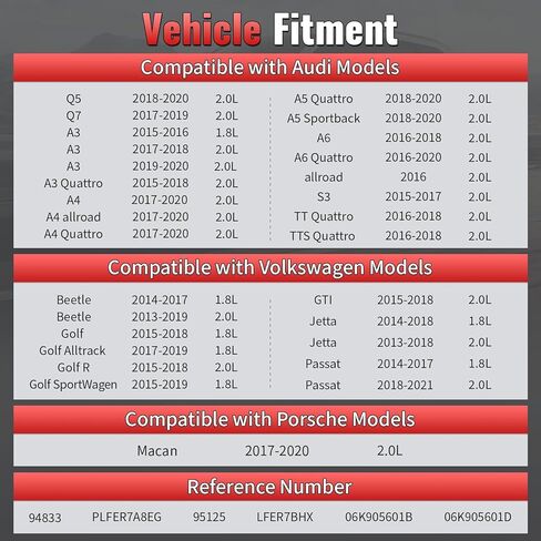 مجموعة من 4 شمعات إشعال إيريديوم بلاتينيوم 94833 PLFER7A8EG متوافقة مع Audi & Volkswagen - A3 2015-2020، A4 A5 A6 TT Quattro Q5 Q7، 2014-2021 Passat Beetle Golf Jetta GTI، L4 1.8L، 2L in Kuwait
