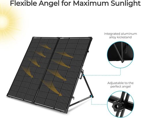 حقيبة لوحة شمسية محمولة 200 وات 12 فولت من رينوجي مع وحدة تحكم شحن مقاومة للماء 20 أمبير، لوحة شمسية قابلة للطي 200 وات مع مسند قابل للتعديل، شاحن شمسي لمحطة الطاقة، عربة سكن متنقلة، تخييم، خارج الشبكة in Kuwait