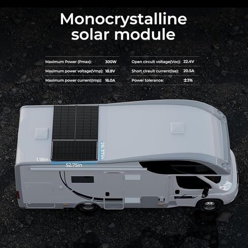 300 Watt Solar Panel, Upgraded 18BB Solar Cells 24.6% High Efficiency Monocrystalline 12V/24V PV Module for Home Rooftop RV Camper Marine Boat Off Grid System All Black (1pack) in Kuwait