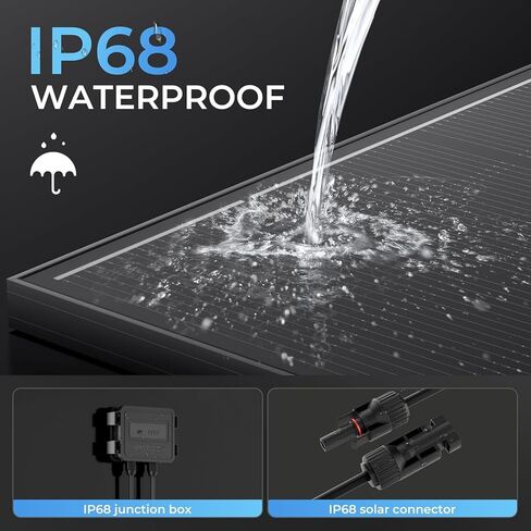 300 Watt Solar Panel, Upgraded 18BB Solar Cells 24.6% High Efficiency Monocrystalline 12V/24V PV Module for Home Rooftop RV Camper Marine Boat Off Grid System All Black (1pack) in Kuwait