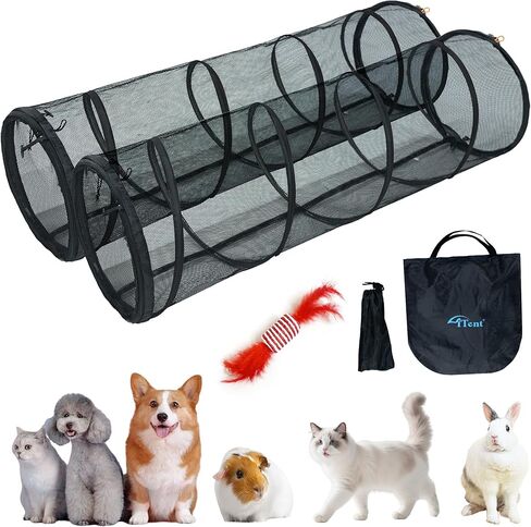 Cat Play Tunnel-2 حزم للمنزل الداخلي والخارجي ، Cat Play House ، حاويات CAT سهلة الاتصال مع بابين سحاب ، حجم المنتج 67 '× 18' '، 2pcs /set ، Orange. in Kuwait