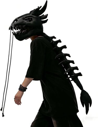 Wearable Plush Dragon Costume,3D Dinosaur Skeleton Costume Adults,Black Dragon Skeleton Spine Extension Outfit in Saudi Arabia