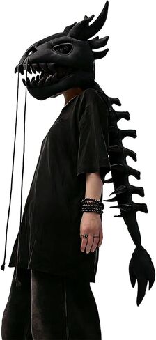 Wearable Plush Dragon Costume,3D Dinosaur Skeleton Costume Adults,Black Dragon Skeleton Spine Extension Outfit in Saudi Arabia