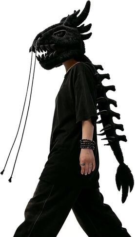 Wearable Plush Dragon Costume,3D Dinosaur Skeleton Costume Adults,Black Dragon Skeleton Spine Extension Outfit in Saudi Arabia