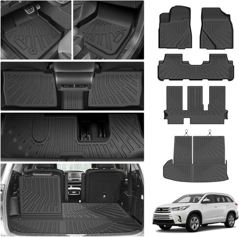 سجادات أرضية Cartist لسيارة Toyota Highlander 7 مقاعد (ليست للطرز الهجينة) 2014-2019، بطانة شحن لجميع الأحوال الجوية لملحقات هايلاندر، سجادات شحن TPE شديدة التحمل، ملحقات السيارة in Saudi Arabia
