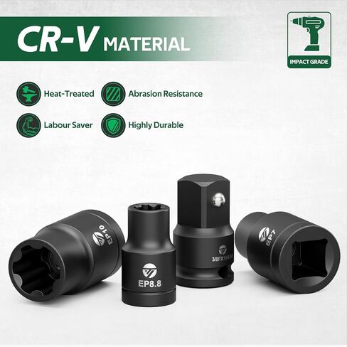 External Torx Plus Socket Set, 22PCS 6-Point EP Socket Set EP4-EP32 with 1/2'', 3/8'', 1/4'' Drive, 5-Point EP8.8 for EV Battery Removal, Cr-V Steel in Kuwait