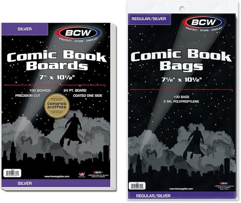 BCW Silver Age Comic Book Bags and Boards | 200 Packs | Acid-Free Comic Book Storage | Clear Comic Book Sleeves and Boards | Perfect for Collectors in Saudi Arabia