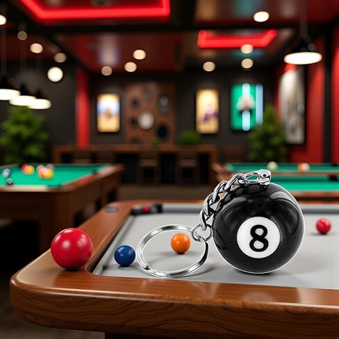 Black Creative Number Eight Billiard Key Chain Pendant Car Key Ring Decoration Pool Ball Keychain, Creative Key Chain Useful and Practical Charm Accessories in Kuwait