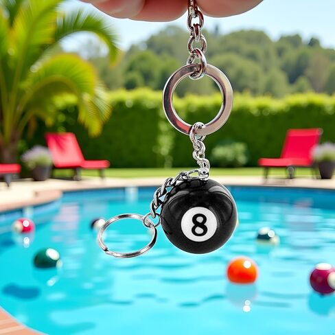 Black Creative Number Eight Billiard Key Chain Pendant Car Key Ring Decoration Pool Ball Keychain, Creative Key Chain Useful and Practical Charm Accessories in Kuwait