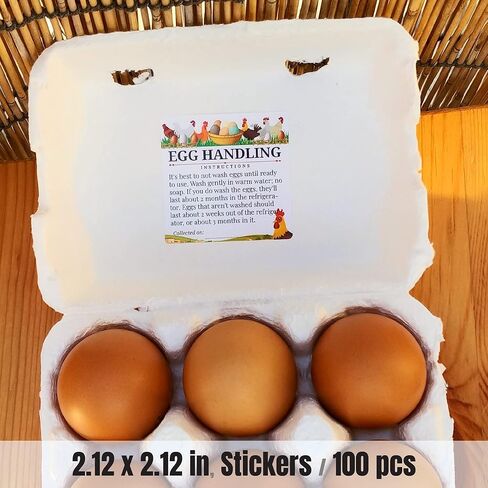 100pcs Premium Fresh Farm Eggs Handling Care Instructions Stickers Labels Accessories | 4 6 12 15 18 30 48 50 Egg Blank Cartons Basket Box Container Storing Extra Organizer (M02-3SS) in Kuwait