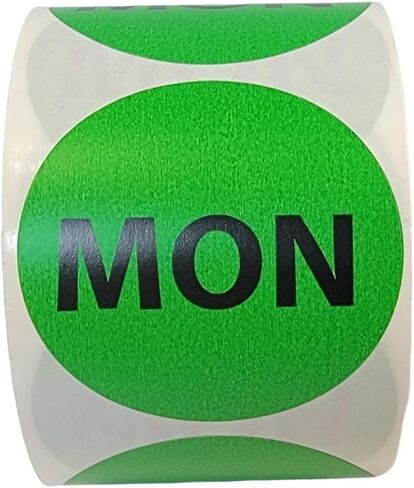 ملصقات لاصقة لأيام الأسبوع من LABELSANDMORE - يوم الاثنين (MON) مقاس 2 بوصة، 500 قطعة in Kuwait
