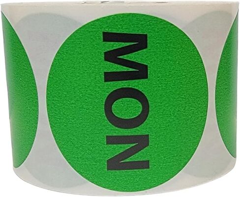 ملصقات لاصقة لأيام الأسبوع من LABELSANDMORE - يوم الاثنين (MON) مقاس 2 بوصة، 500 قطعة in Kuwait