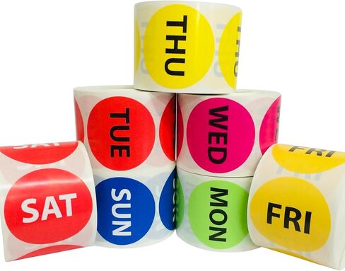 ملصقات لاصقة لأيام الأسبوع من LABELSANDMORE - يوم الاثنين (MON) مقاس 2 بوصة، 500 قطعة in Kuwait