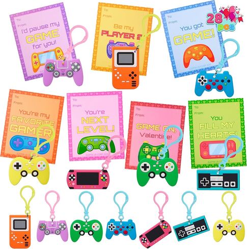 Joyin 28 PCS بطاقات هدايا عيد الحب مع سلسلة Keyosaur Keysaur Unicorn for Kids ، جوائز تبادل الفصول الدراسية ، بطاقات تهنئة Valentine ، تفضل بحفلات الأطفال ، هدايا التبادل المدرسي in Saudi Arabia
