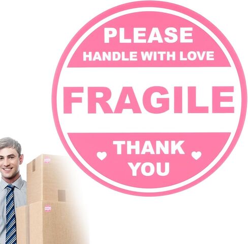 600pcs Fragile Stickers for Shipping Moving Glass Labels Cute Fragile Sticker Handle with Love Warning Packing Label Adhesive Labels Thank You Shipping Moving Mailing Envelops Pink Round in Kuwait