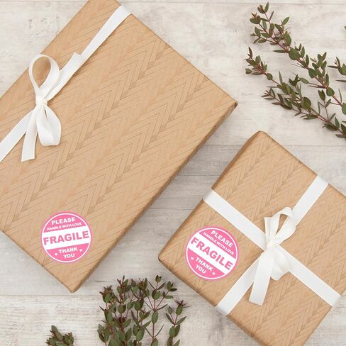 600pcs Fragile Stickers for Shipping Moving Glass Labels Cute Fragile Sticker Handle with Love Warning Packing Label Adhesive Labels Thank You Shipping Moving Mailing Envelops Pink Round in Kuwait