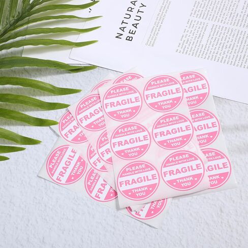 600pcs Fragile Stickers for Shipping Moving Glass Labels Cute Fragile Sticker Handle with Love Warning Packing Label Adhesive Labels Thank You Shipping Moving Mailing Envelops Pink Round in Kuwait